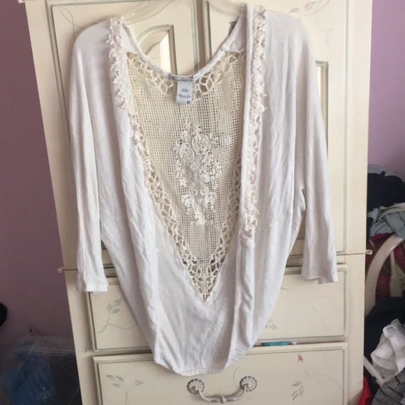 American Rag Sweaters - Cream crochet-back cardigan